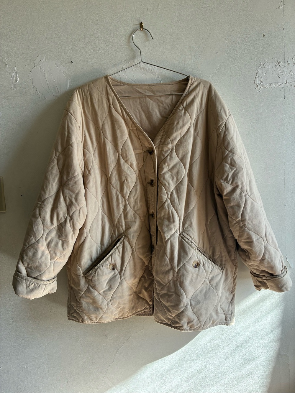 Z Supply Quilted Tan/Cream Button-Front Utility Jacket